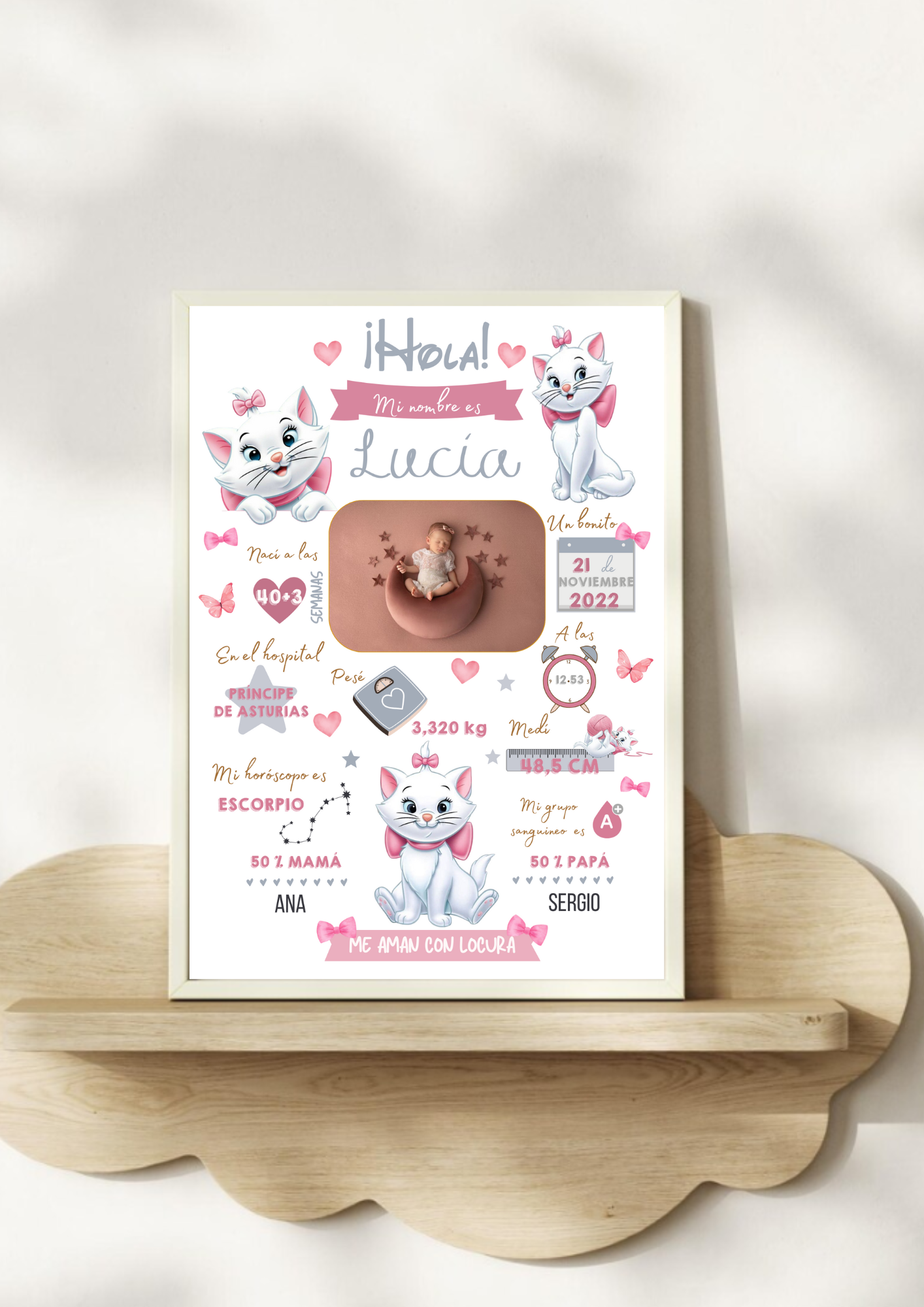 Lámina personalizada nacimiento bebé foto "Gatita Marie Aristogatos"