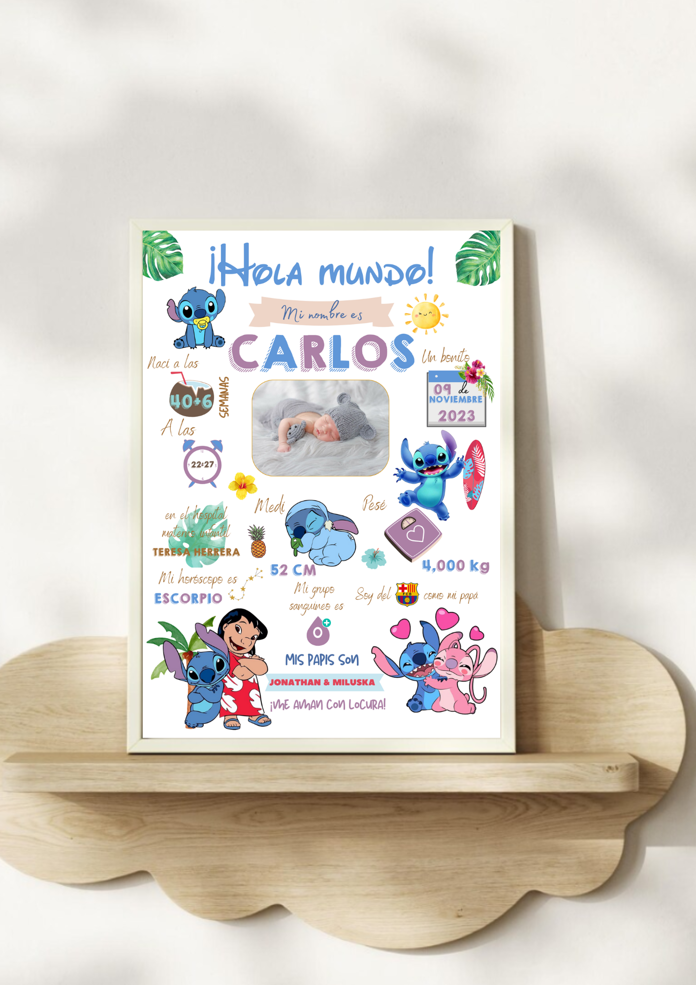Lámina personalizada nacimiento bebé foto "Lilo & Stitch"