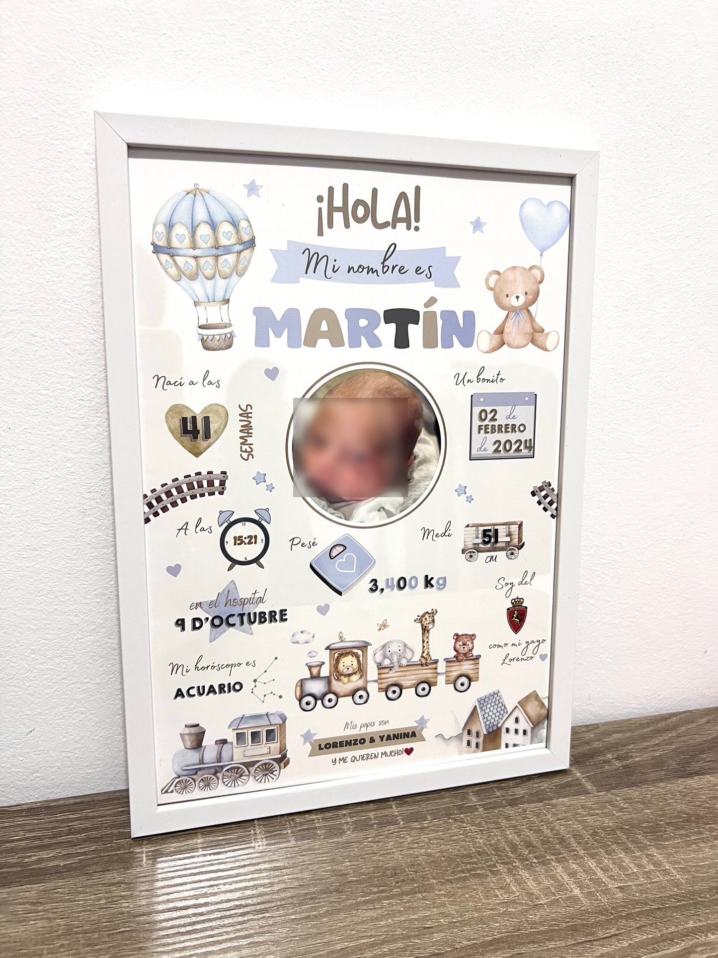 Lámina personalizada nacimiento bebé foto "Trenes"