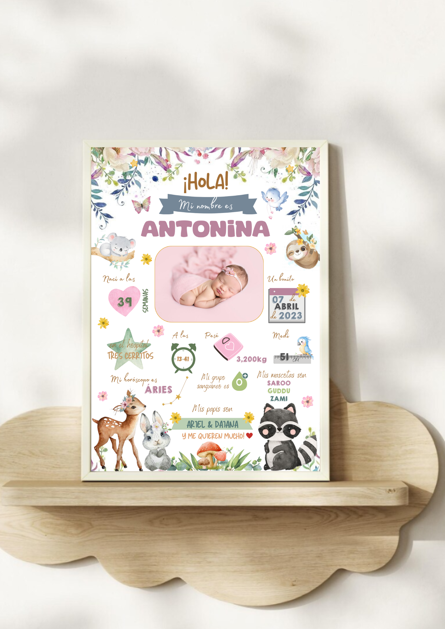 Lámina personalizada nacimiento bebé "Animalitos del bosque"