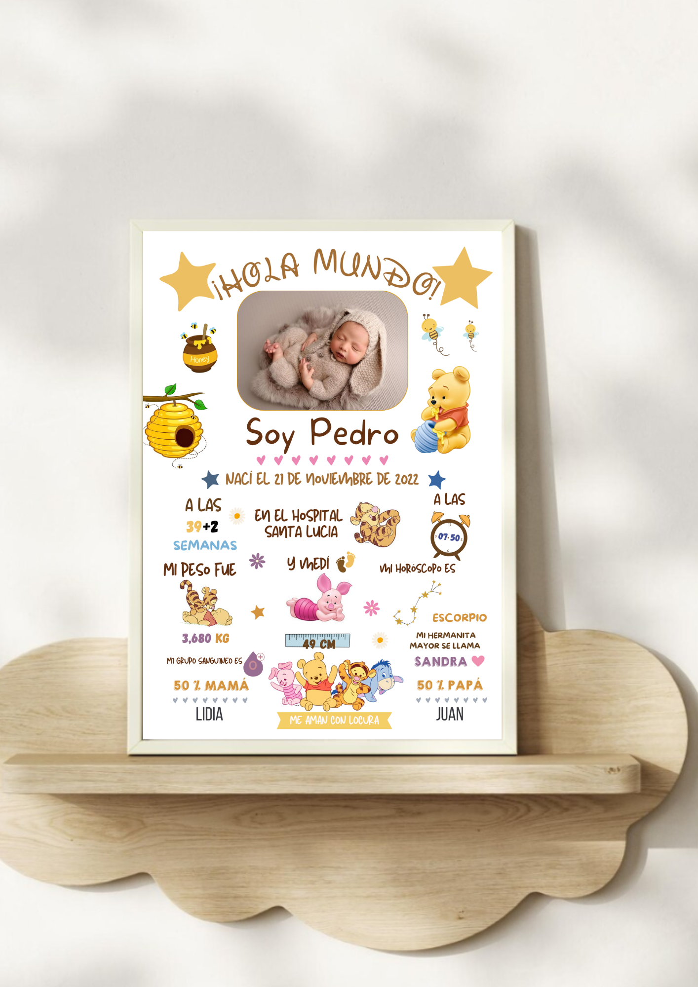 Lámina personalizada nacimiento bebé foto "Winnie the Pooh"