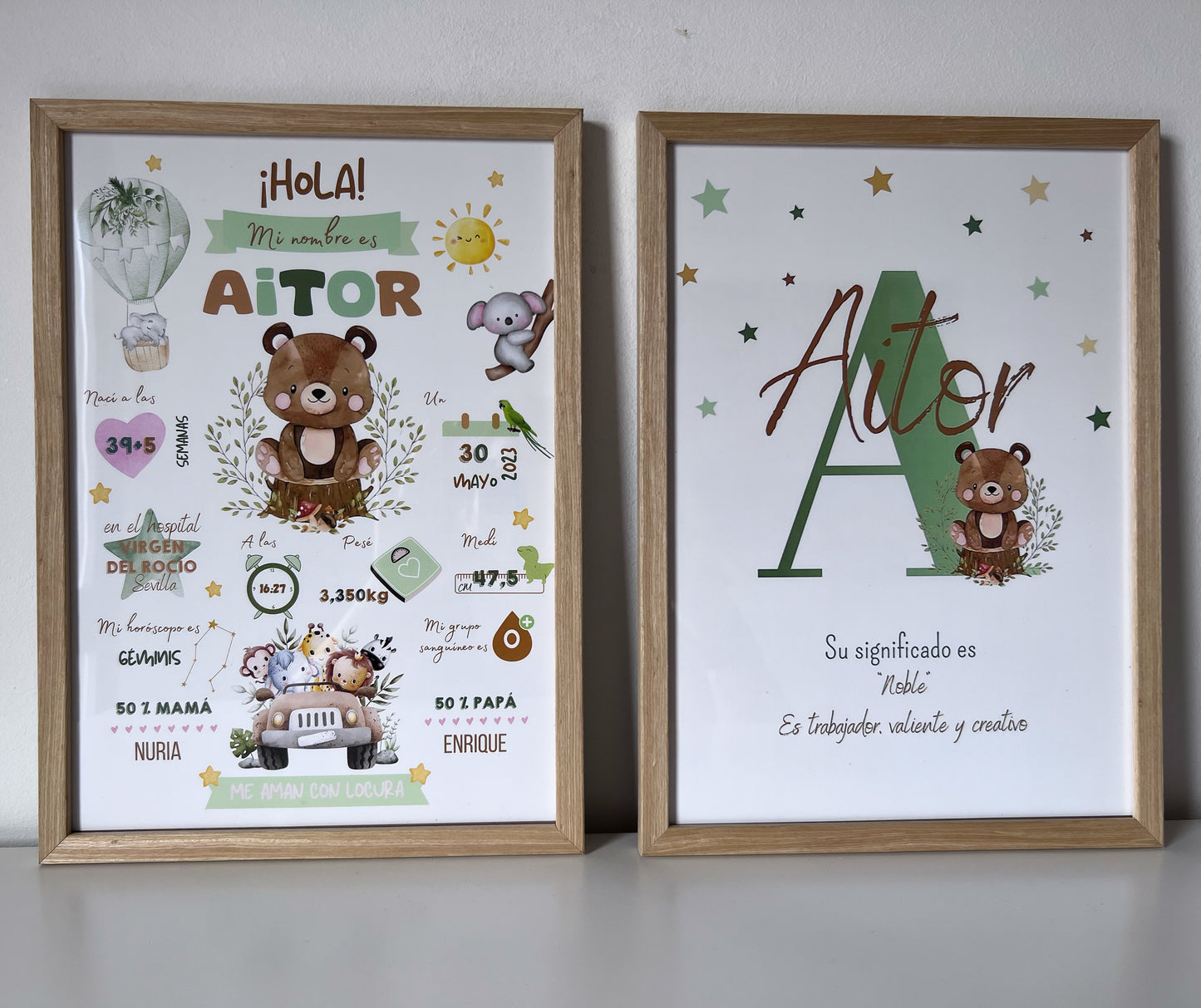 Pack 2 láminas (natalicio+ inicial significado) Animalitos del bosque