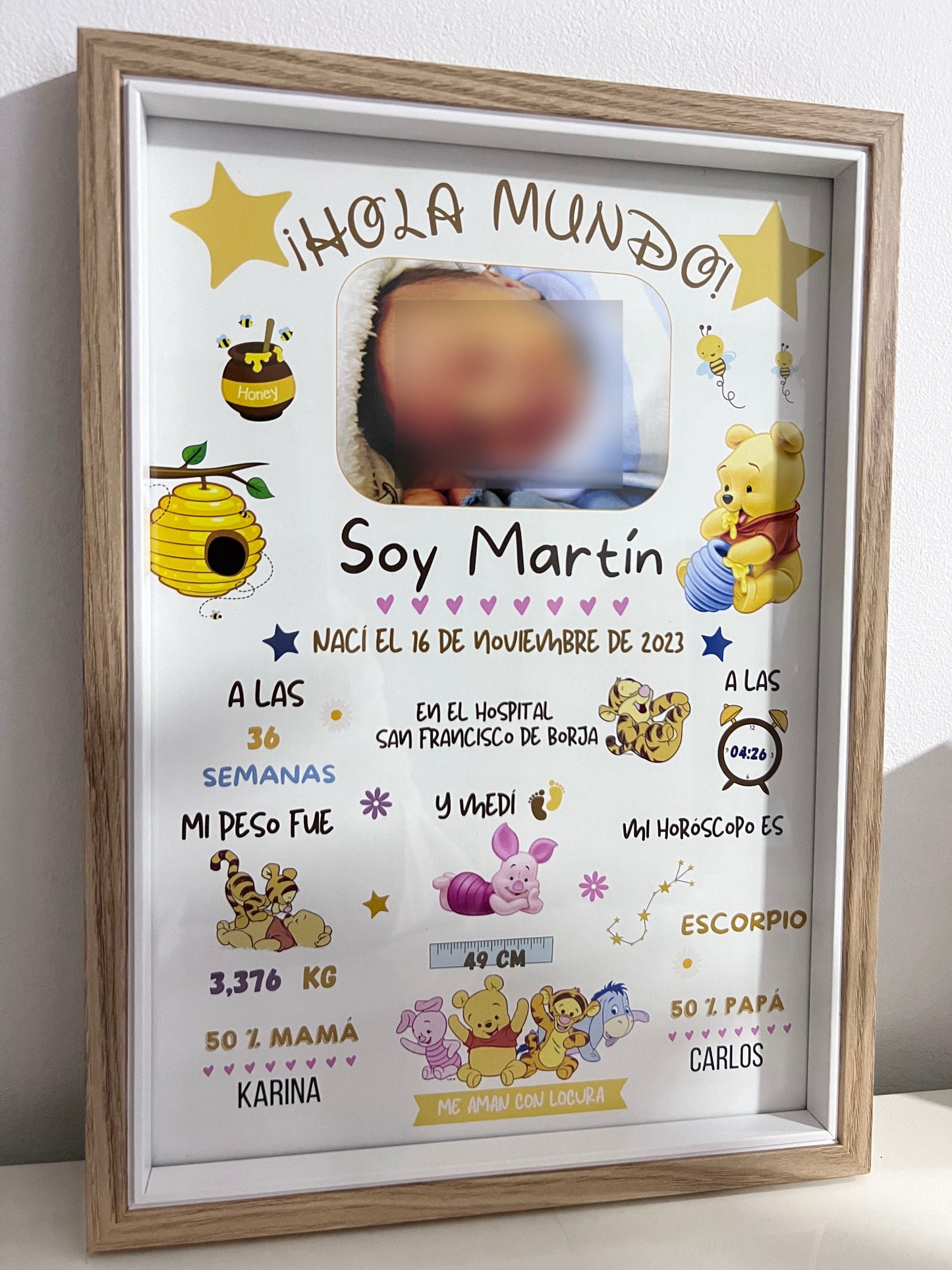 Lámina personalizada nacimiento bebé foto "Winnie the Pooh"