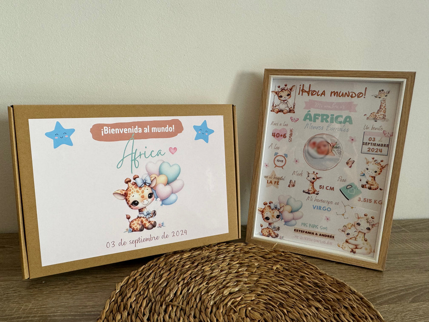 Lámina personalizada nacimiento bebé foto "Jirafas"