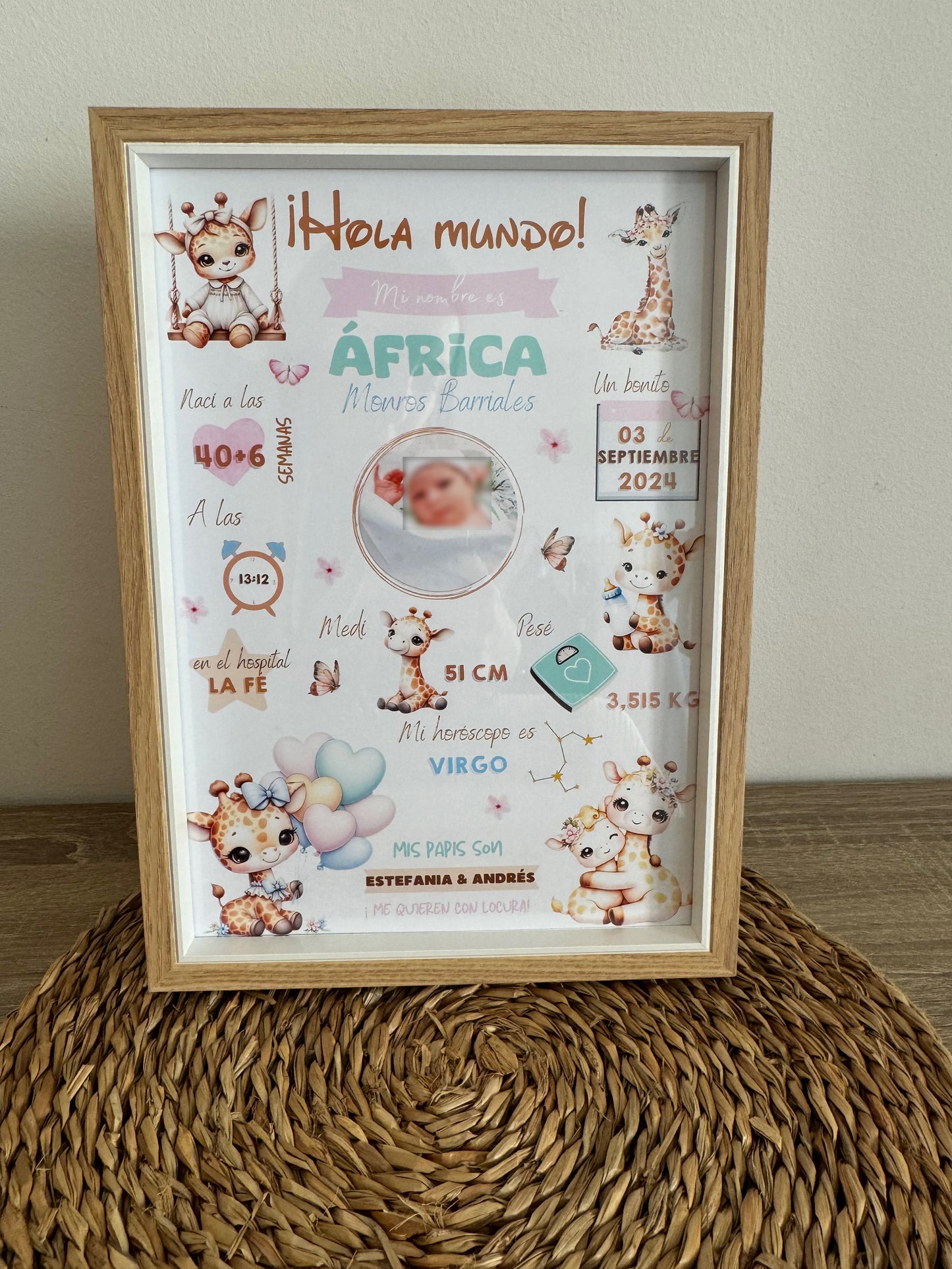 Lámina personalizada nacimiento bebé foto "Jirafas"