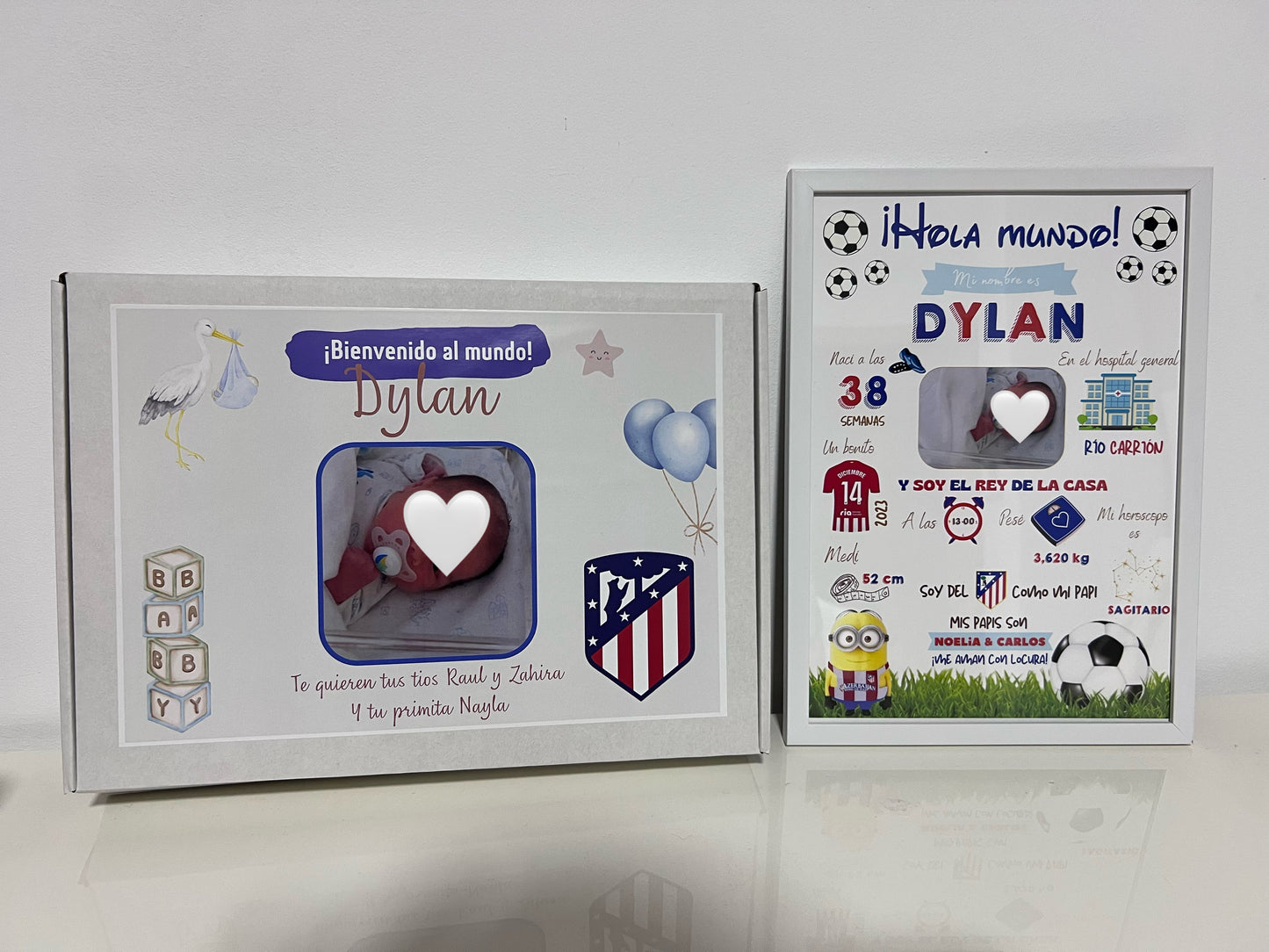 Lámina personalizada nacimiento bebé foto "Fútbol Atlético de Madrid"