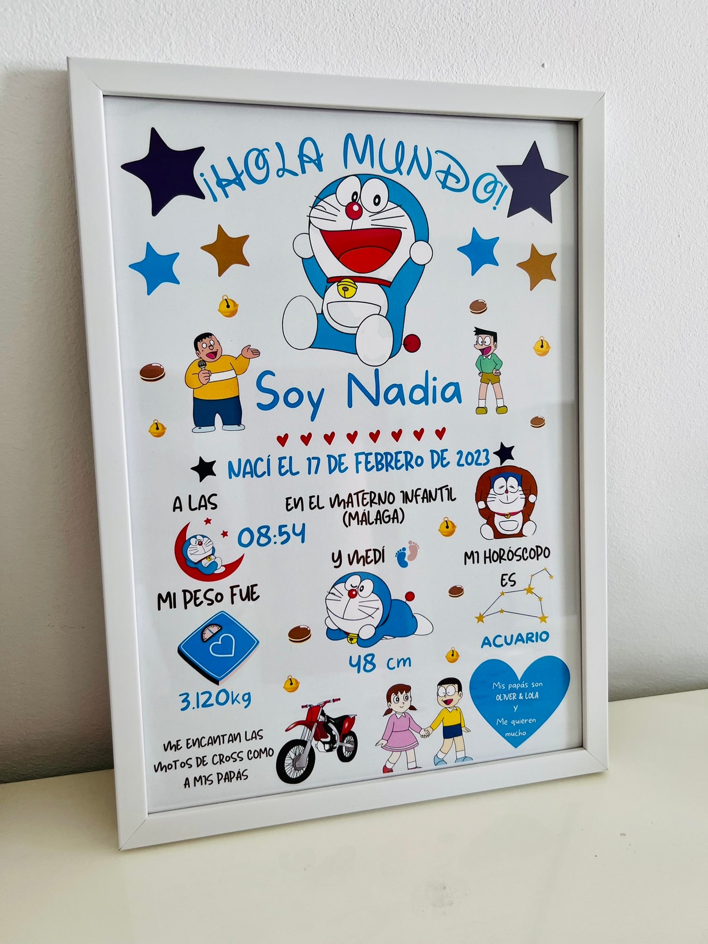 Lámina personalizada nacimiento bebé "Doraemon"