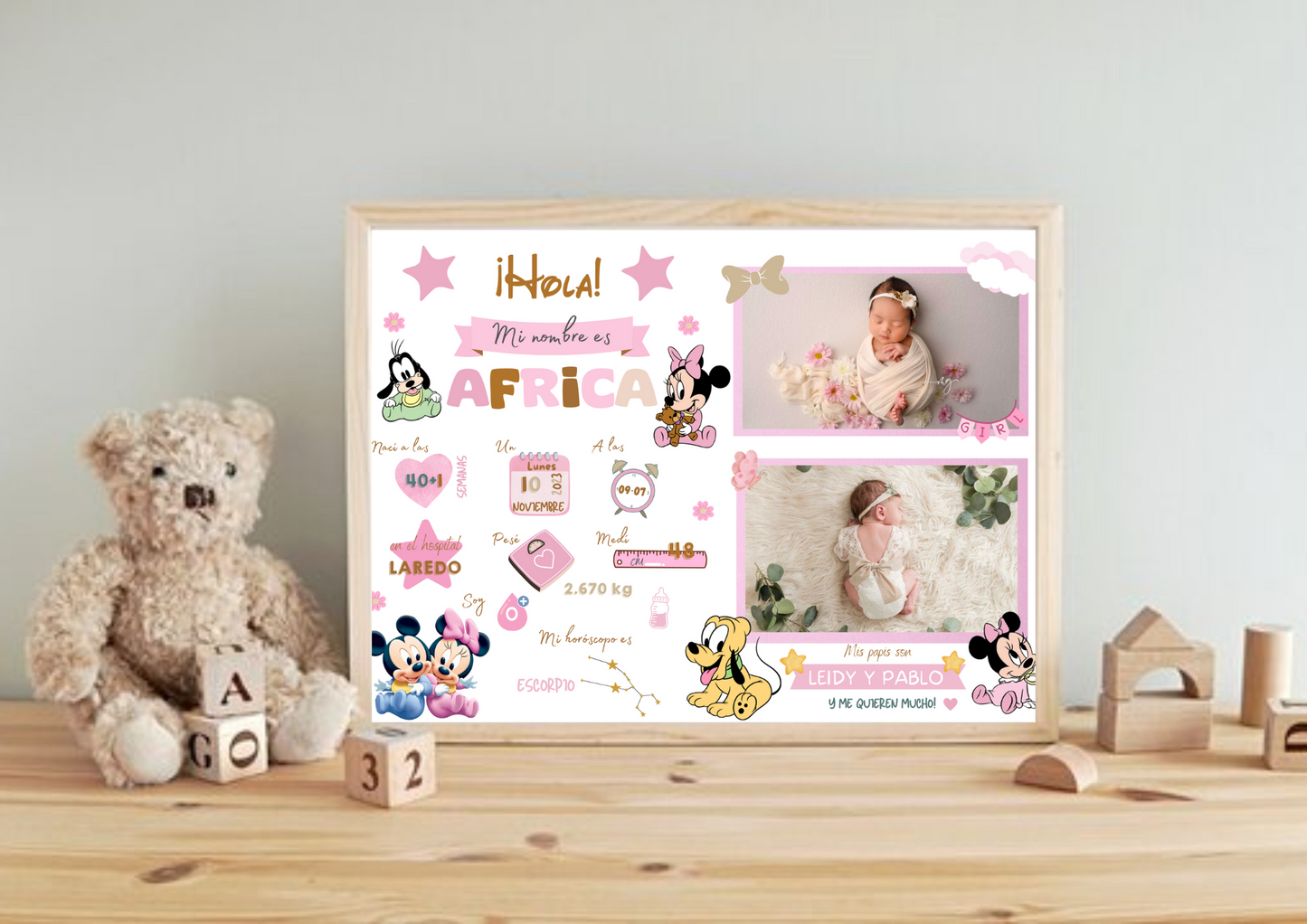 Lámina de nacimiento horizontal fotos "Minnie"