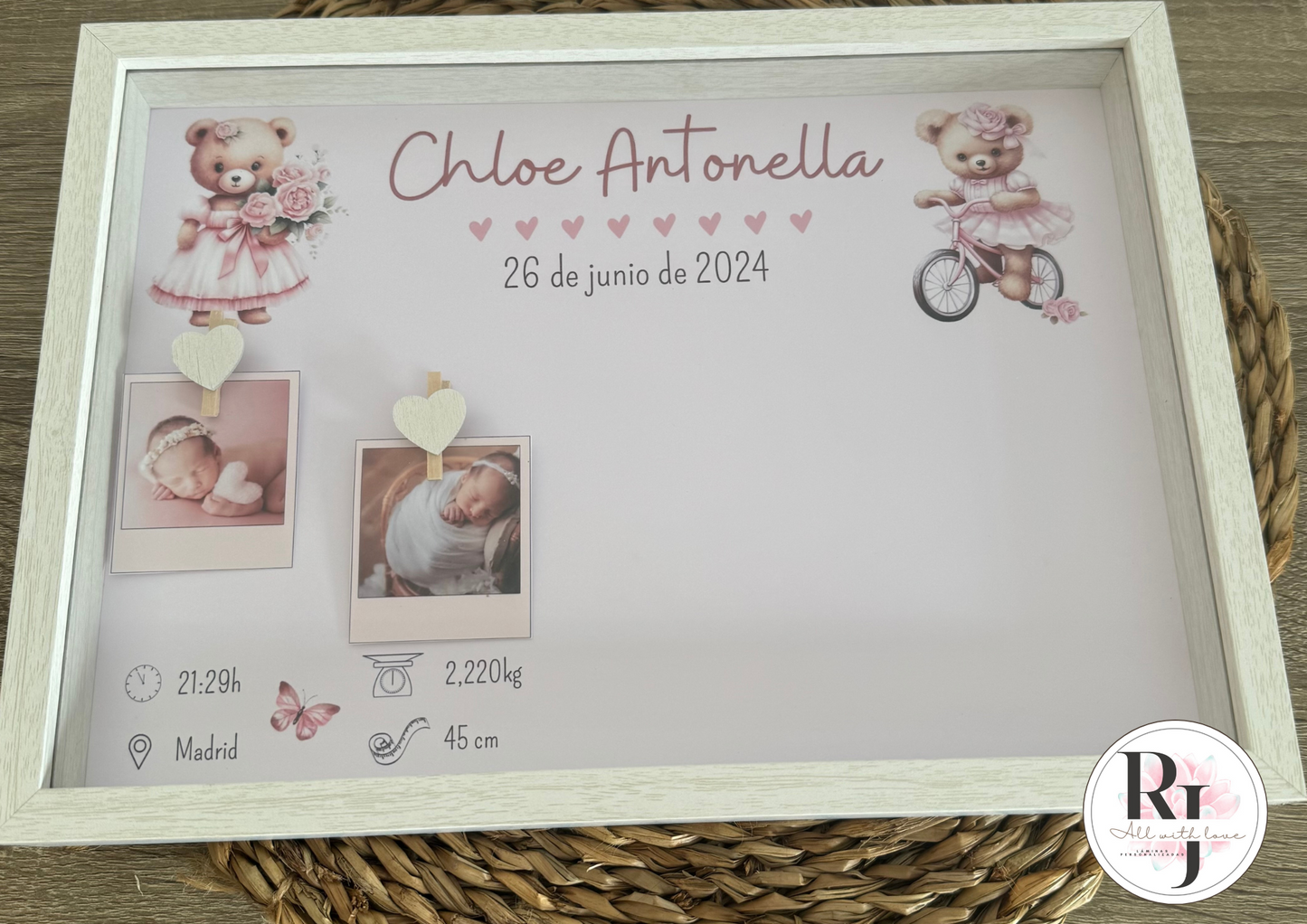 Guarda recuerdos nacimiento bebé recién nacido osita rosa
