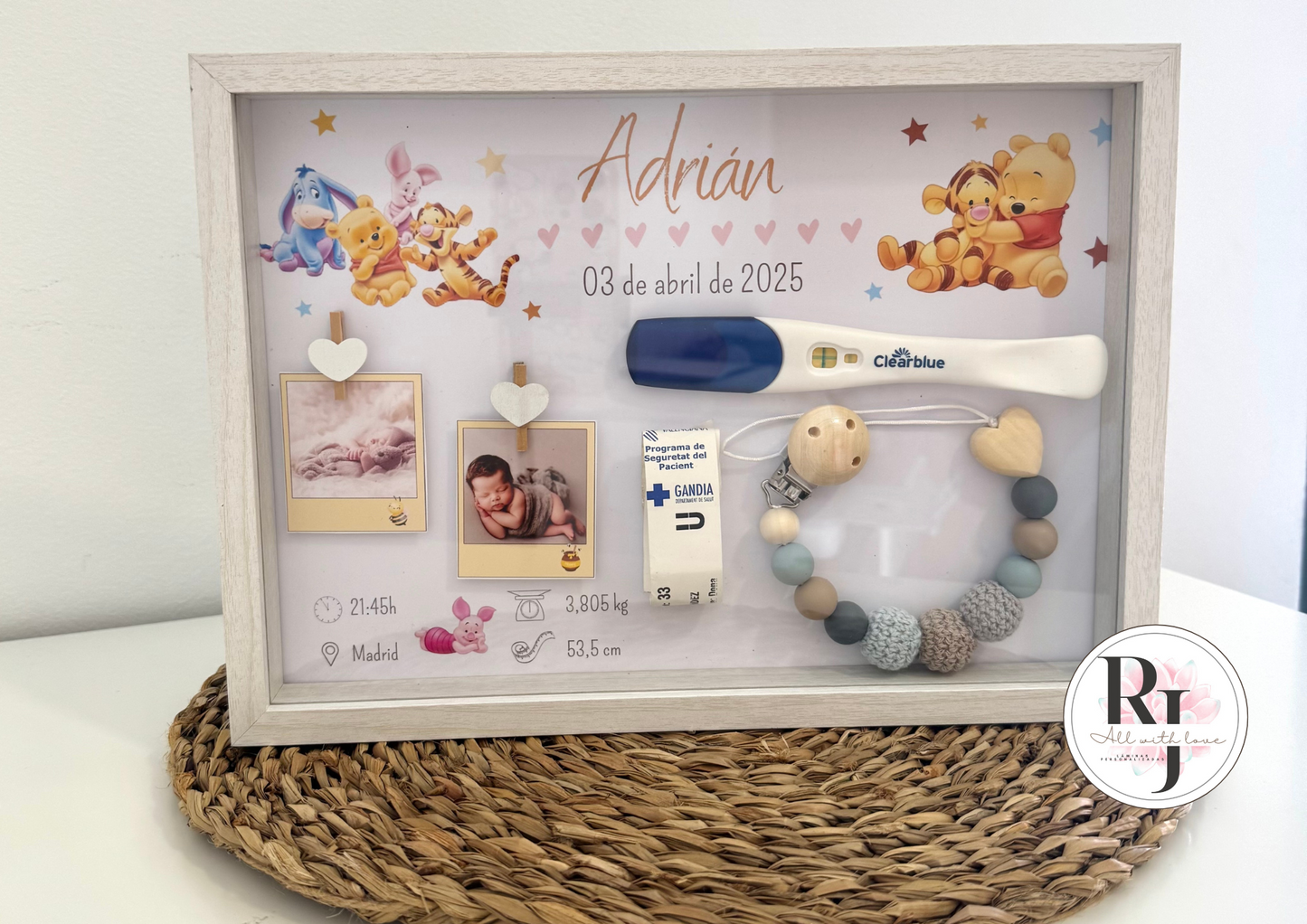 Guarda recuerdos nacimiento bebé recién nacido con diseño Winnie the pooh