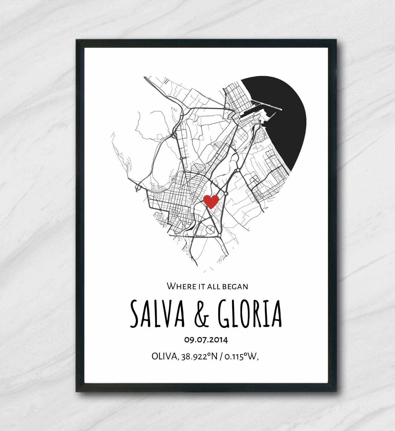 Lámina personalizada pareja mapa "Where it all began"
