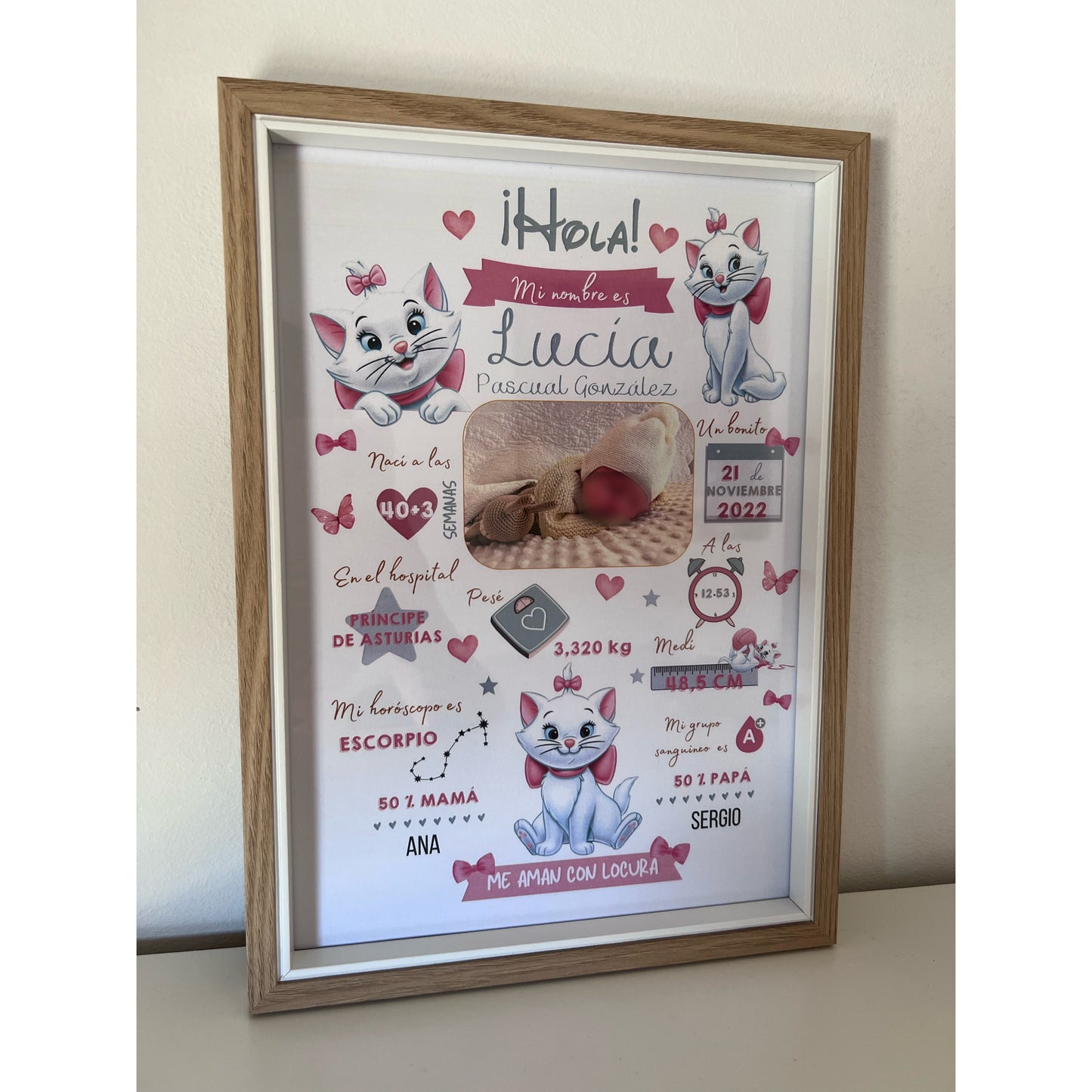Lámina personalizada nacimiento bebé foto "Gatita Marie Aristogatos"