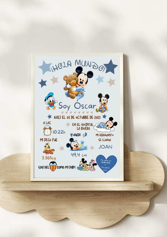 Lámina personalizada natalicio bebé "Mickey"