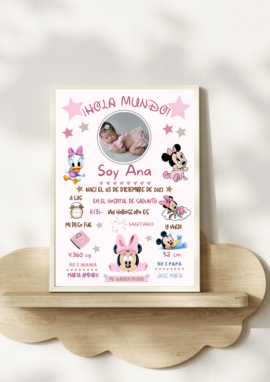 Lámina personalizada nacimiento bebé foto "Minnie"