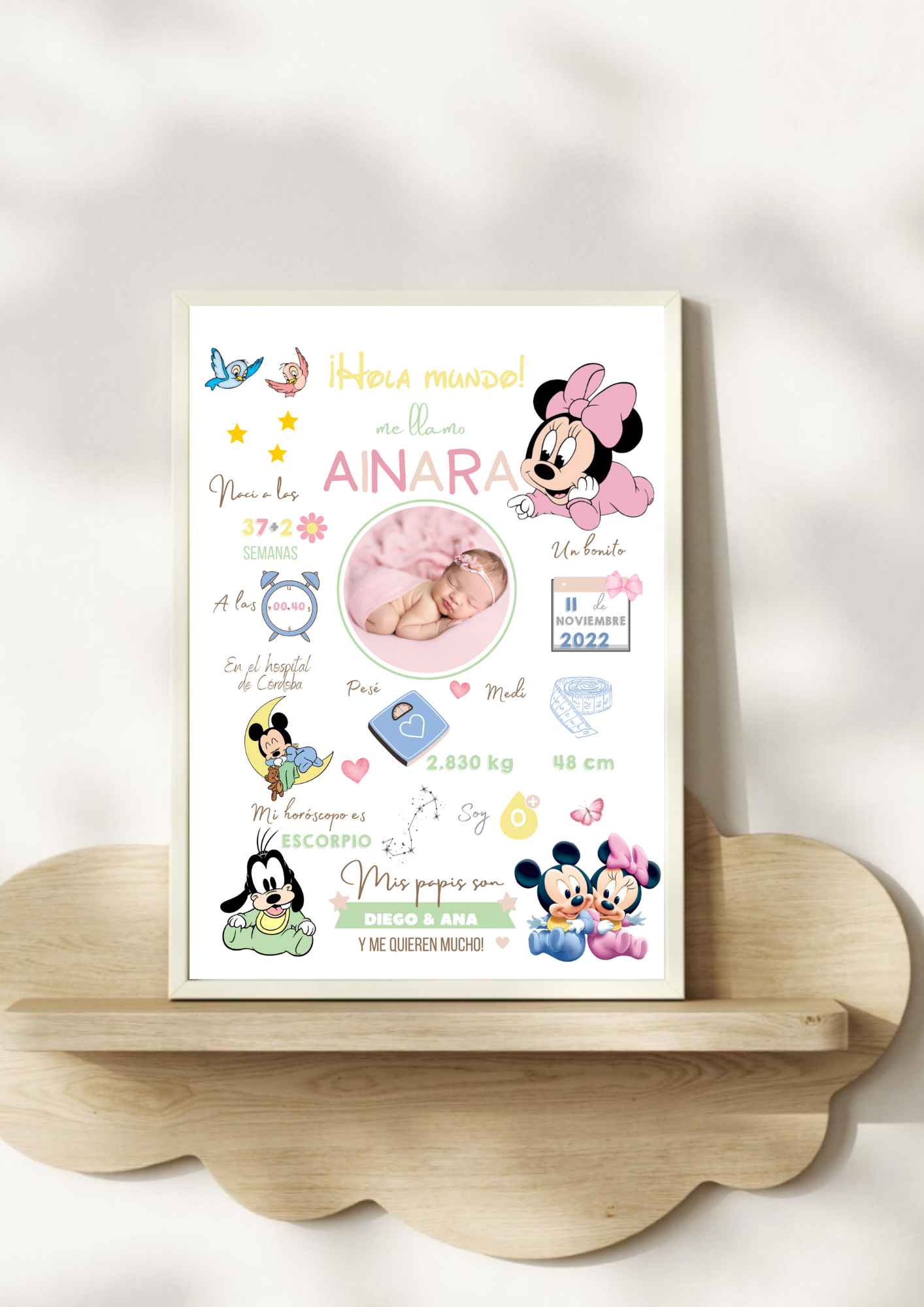 Lámina personalizada nacimiento bebé foto " Minnie & Mickey"