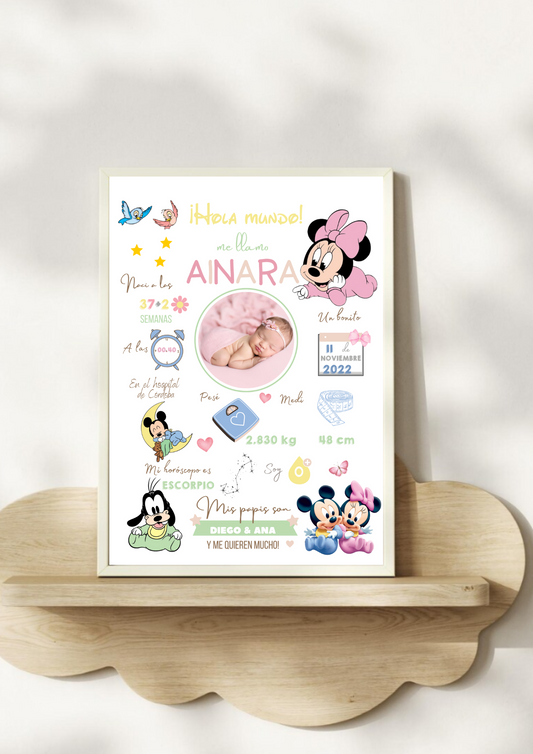 Lámina personalizada nacimiento bebé foto " Minnie & Mickey"