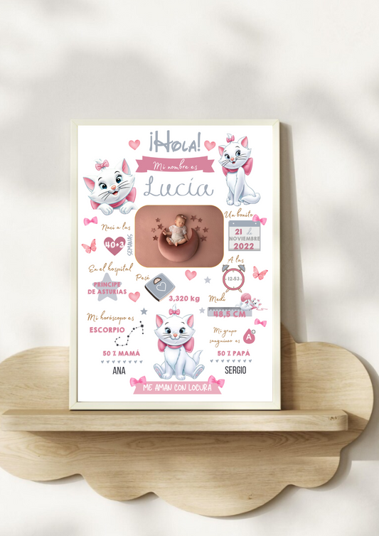 Lámina personalizada nacimiento bebé foto "Gatita Marie Aristogatos"