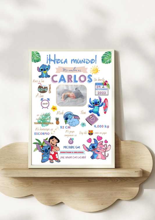 Lámina personalizada nacimiento bebé foto "Lilo & Stitch"