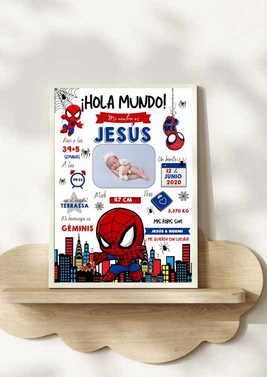 Lámina personalizada nacimiento bebé foto "Spiderman"