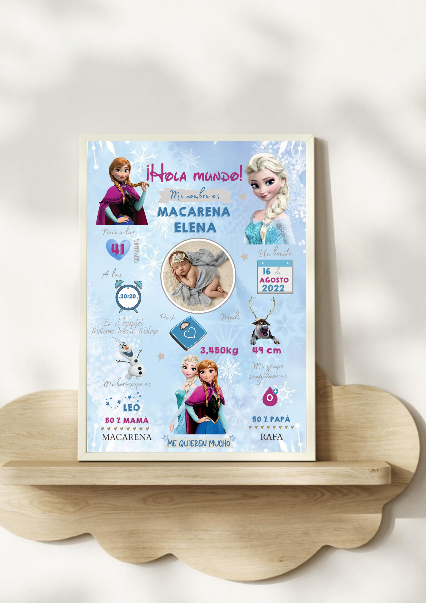 Lámina personalizada nacimiento bebé foto "Frozen"
