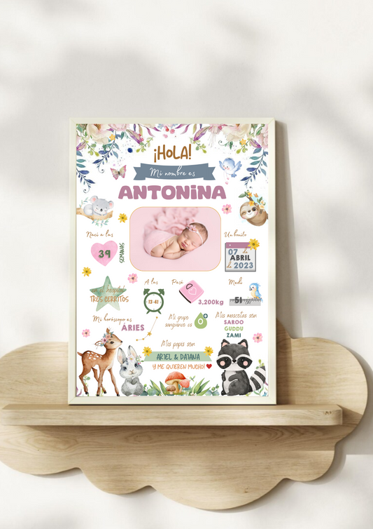 Lámina personalizada nacimiento bebé "Animalitos del bosque"