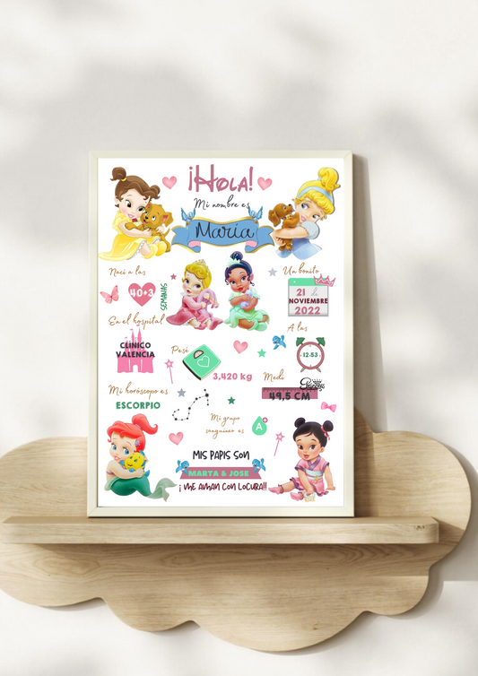 Lámina personalizada nacimiento bebé "Princesas Disney"