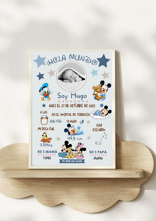 Lámina personalizada nacimiento bebé  foto "Mickey 1"