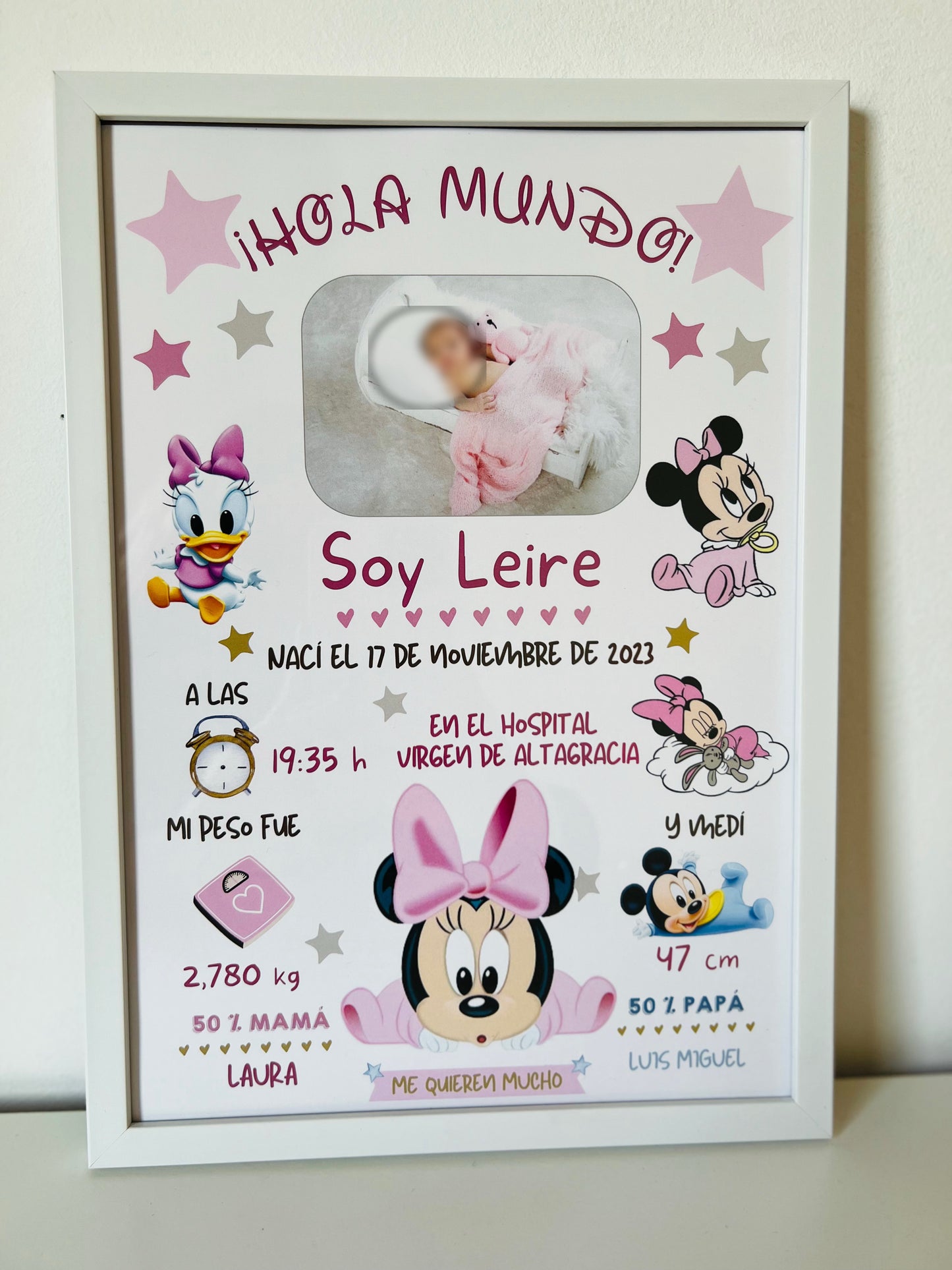 Lámina personalizada nacimiento bebé foto "Minnie"