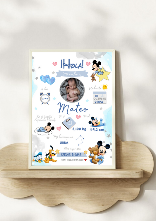 Lámina personalizada nacimiento bebé foto  "Mickey 2"