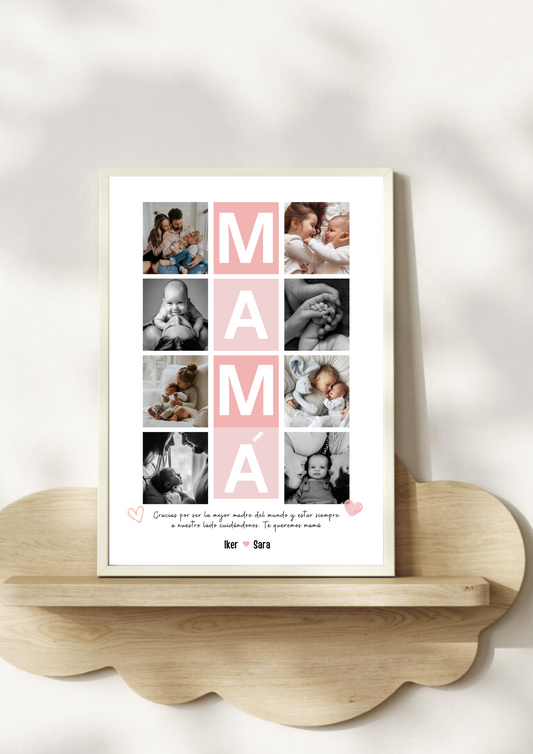Lámina personalizada mamá 8 fotos rosa