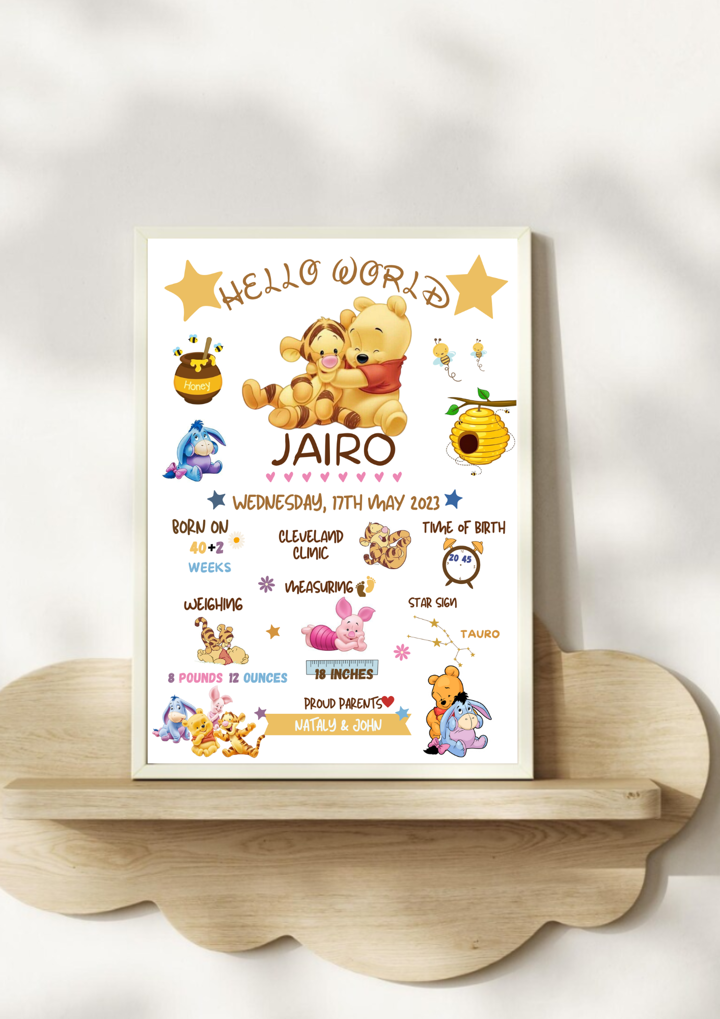 Lámina personalizada nacimiento bebé "Winnie the Pooh"