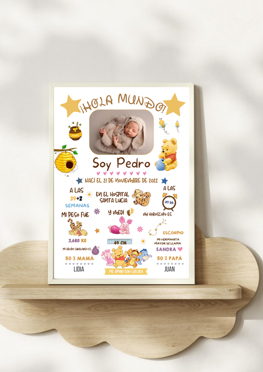 Lámina personalizada nacimiento bebé foto "Winnie the Pooh"