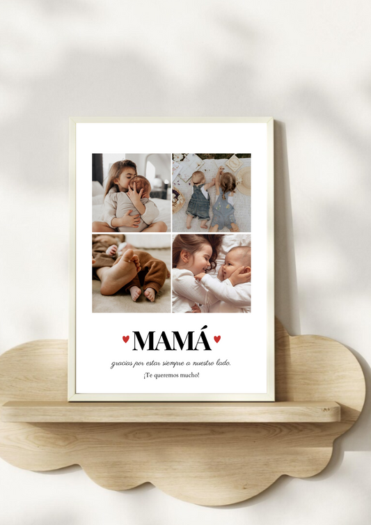 Lámina personalizada mamá " 4 fotos corazón"