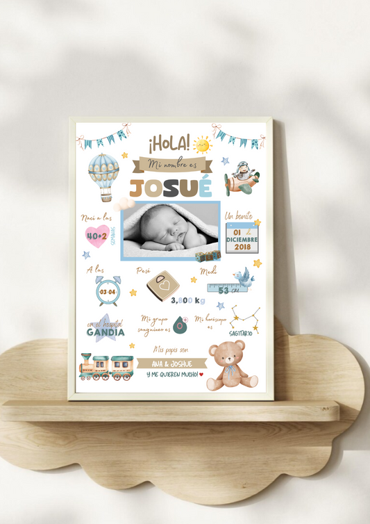 Lámina personalizada nacimiento bebé foto "Osito azul"