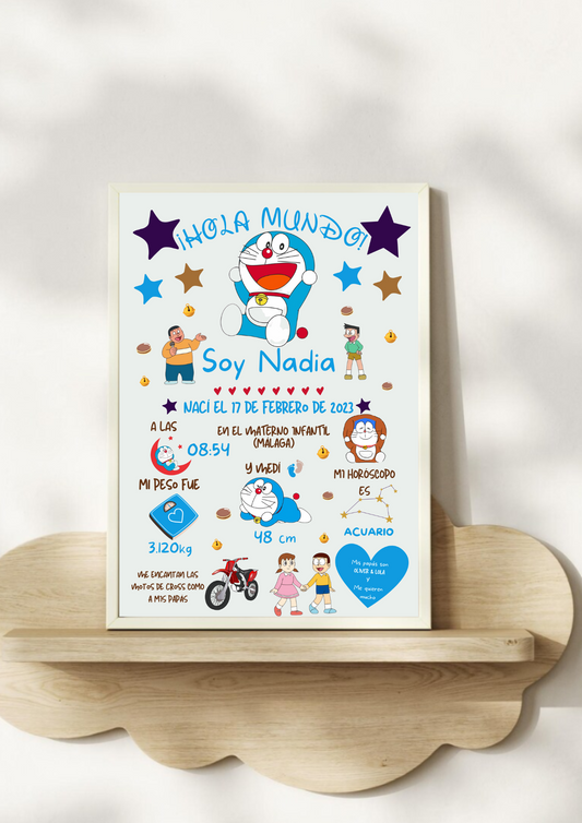 Lámina personalizada nacimiento bebé "Doraemon"