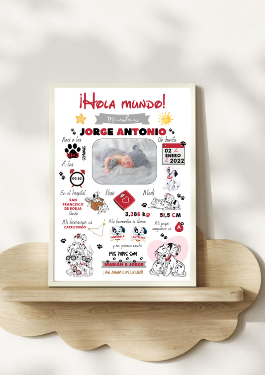 Lámina personalizada nacimiento bebé foto "101 Dalmatas"