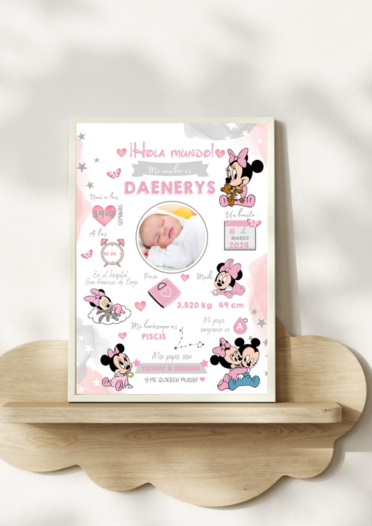 Lámina personalizada nacimiento bebé foto "Minnie 2"