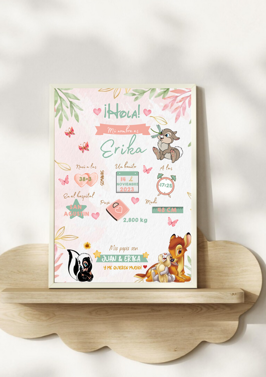 Lámina personalizada natalicio bebé "Bambi"