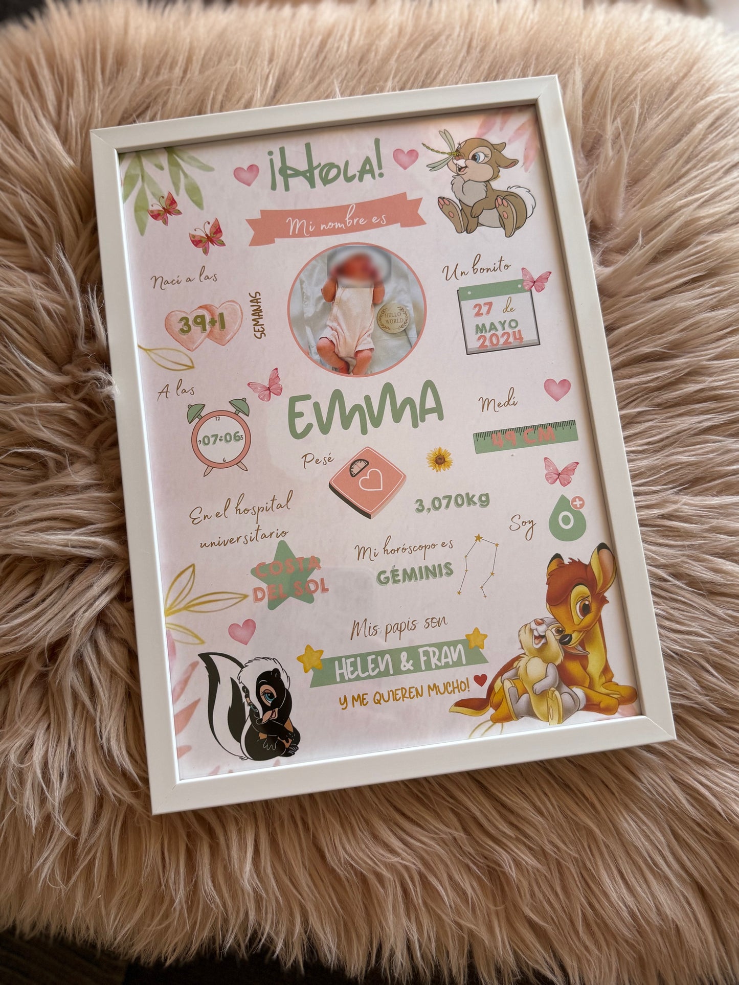 Lámina personalizada nacimiento bebé foto "Bambi"