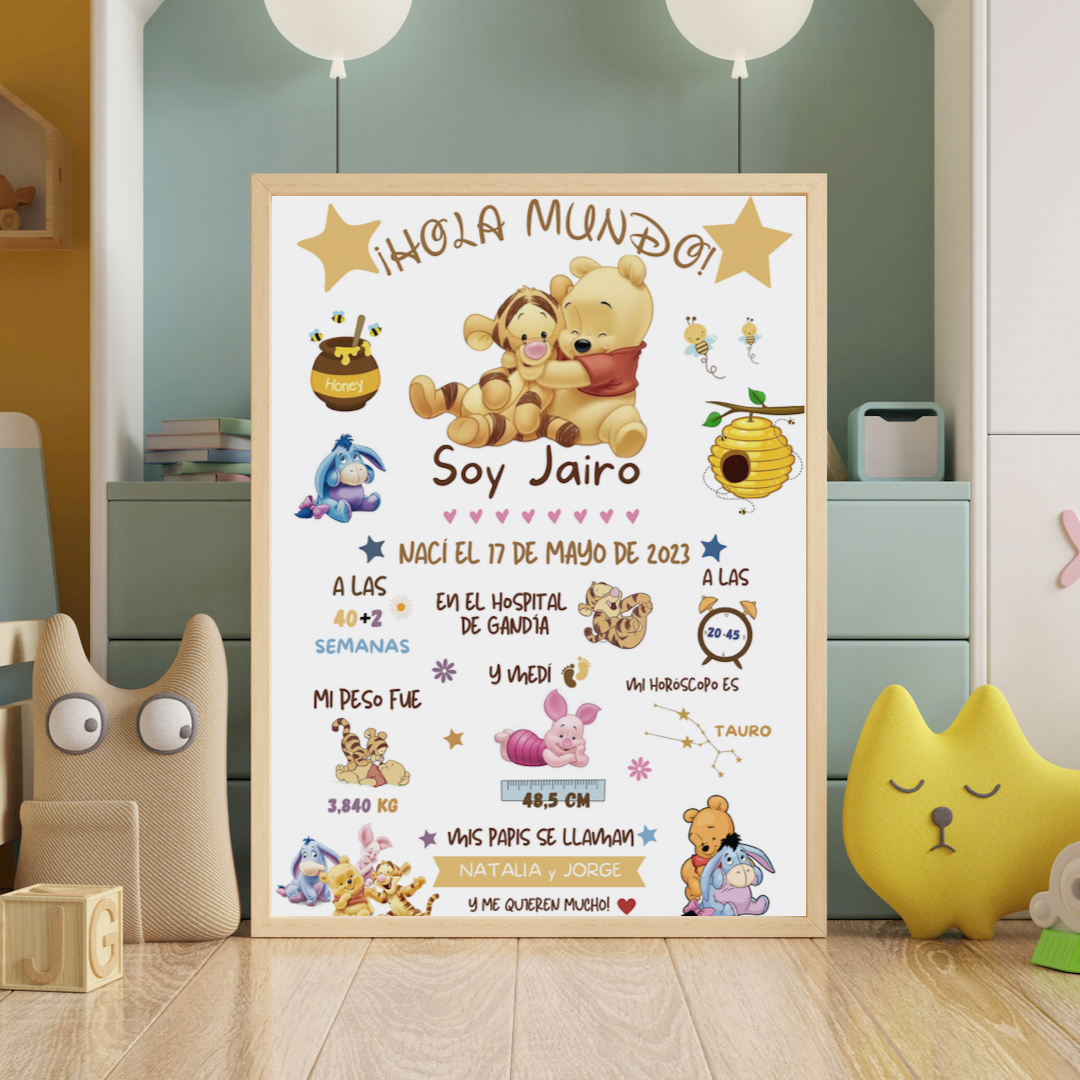 Lámina personalizada nacimiento bebé "Winnie the Pooh"