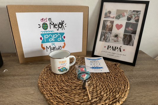 Pack día del padre Lámina personalizada "Papá 8 fotos corazon" + Taza