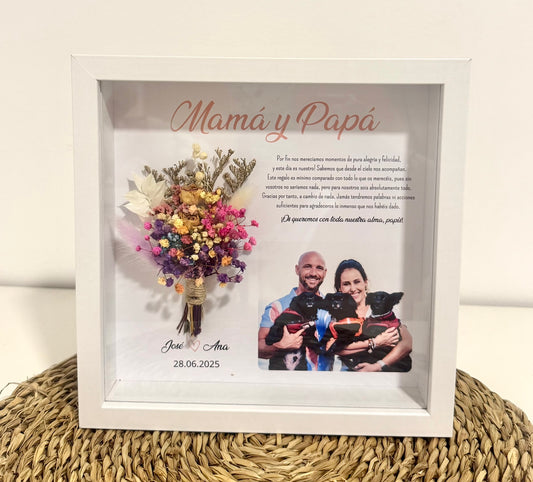 Cuadro ramillete flores preservadas boda 