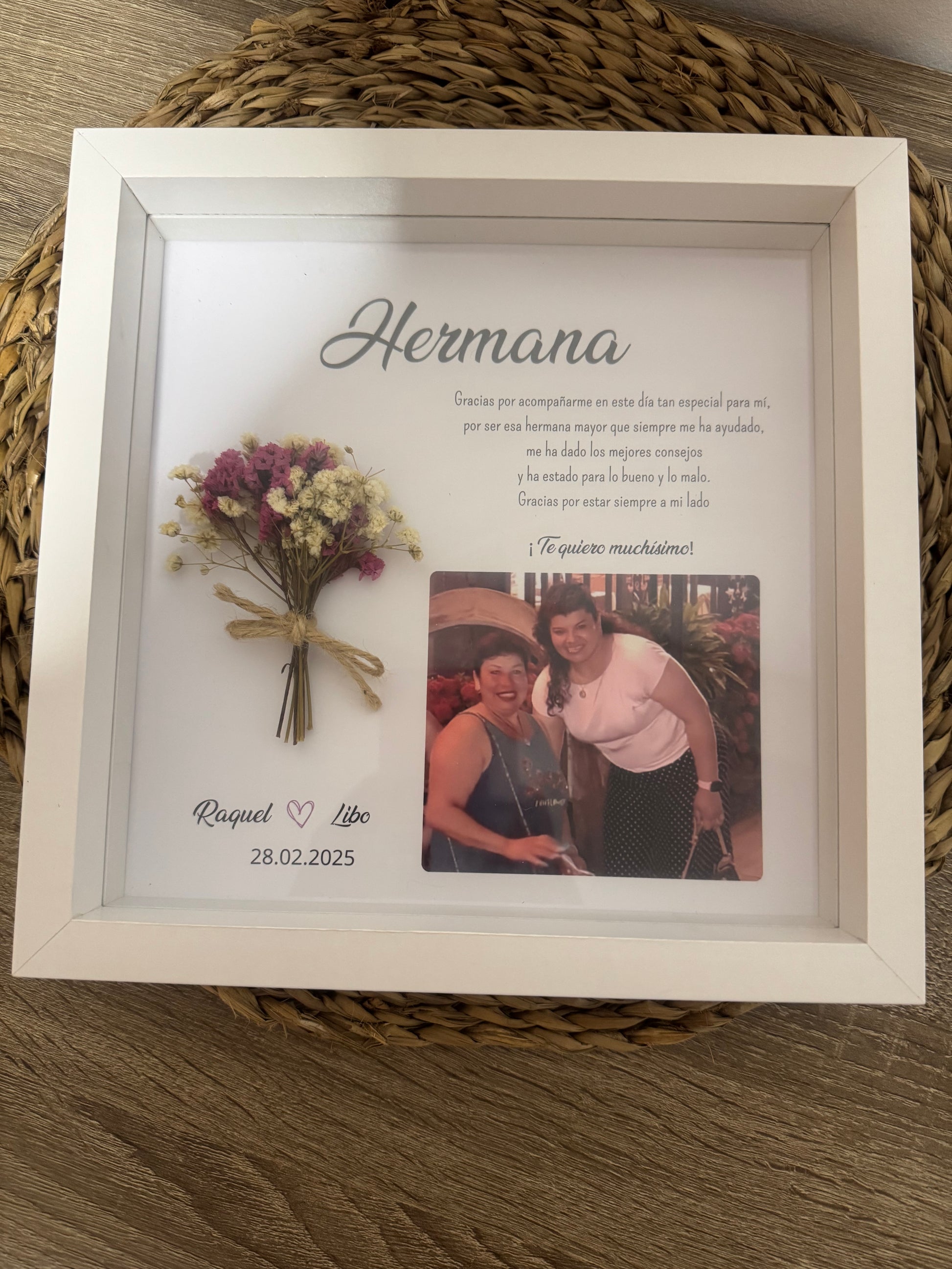 Cuadro ramillete hermana boda flores preservadas