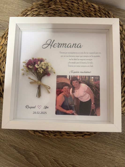 Cuadro hermana ramillete sencillo flores preservadas boda