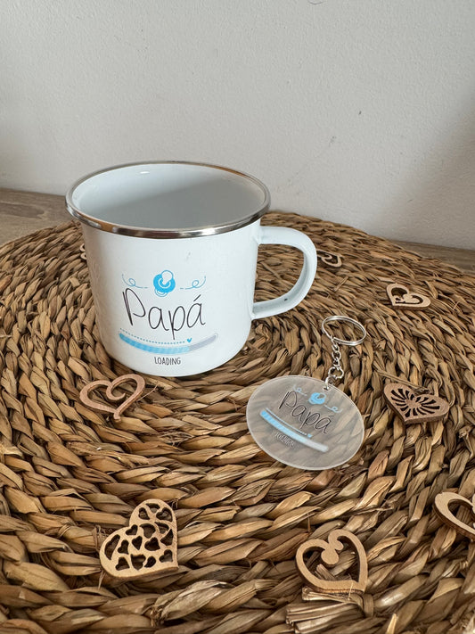 Taza + llavero papá en camino