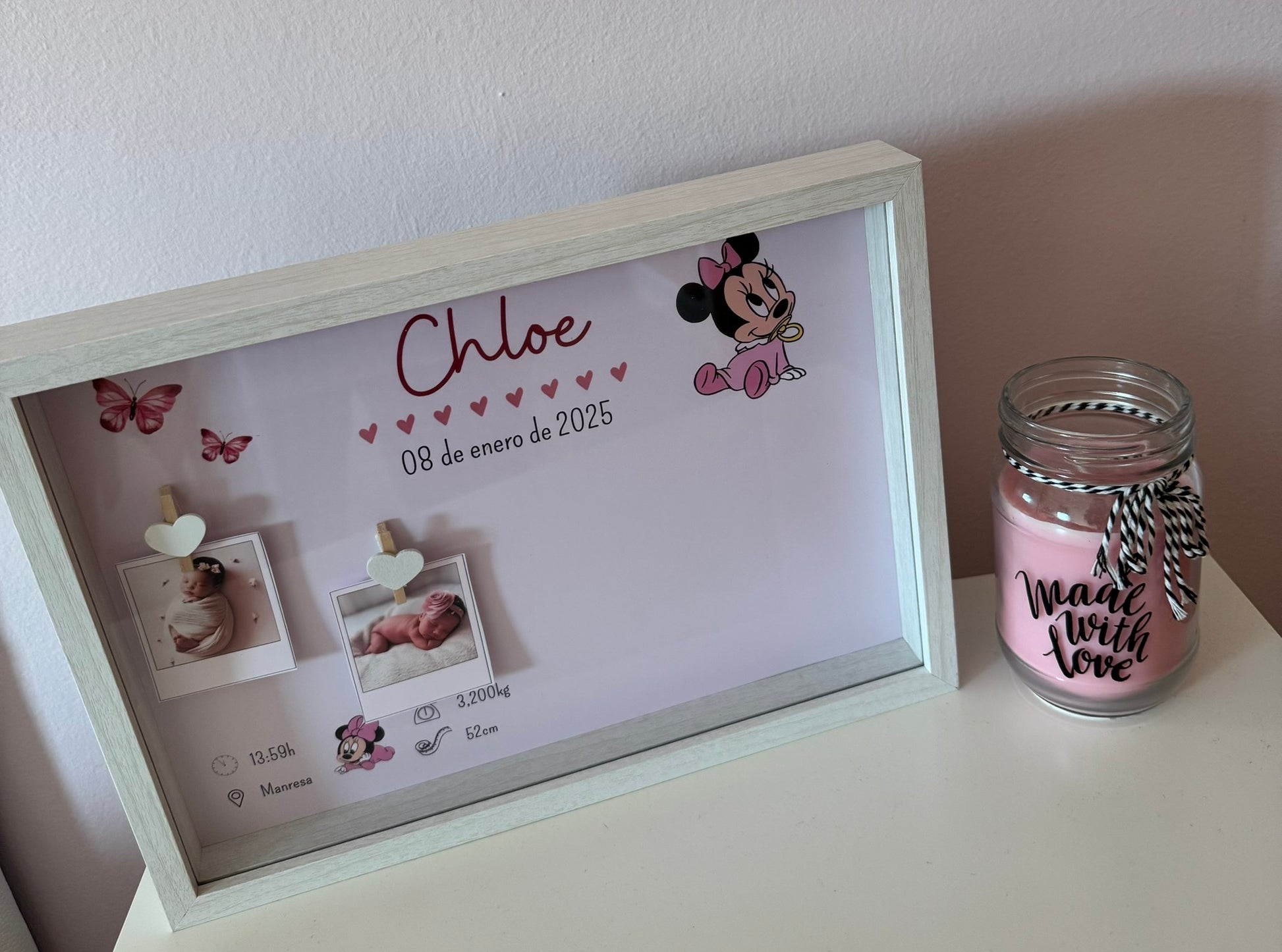 Guarda recuerdos nacimiento bebé recién nacido con diseño Minnie