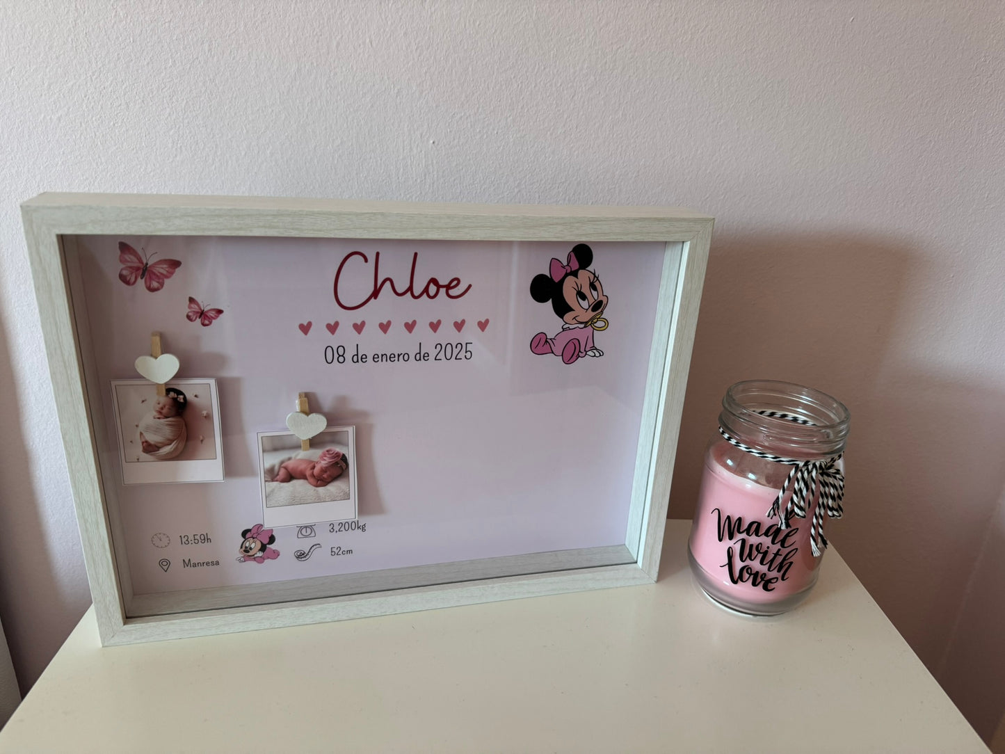Guarda recuerdos nacimiento bebé recién nacido con diseño Minnie