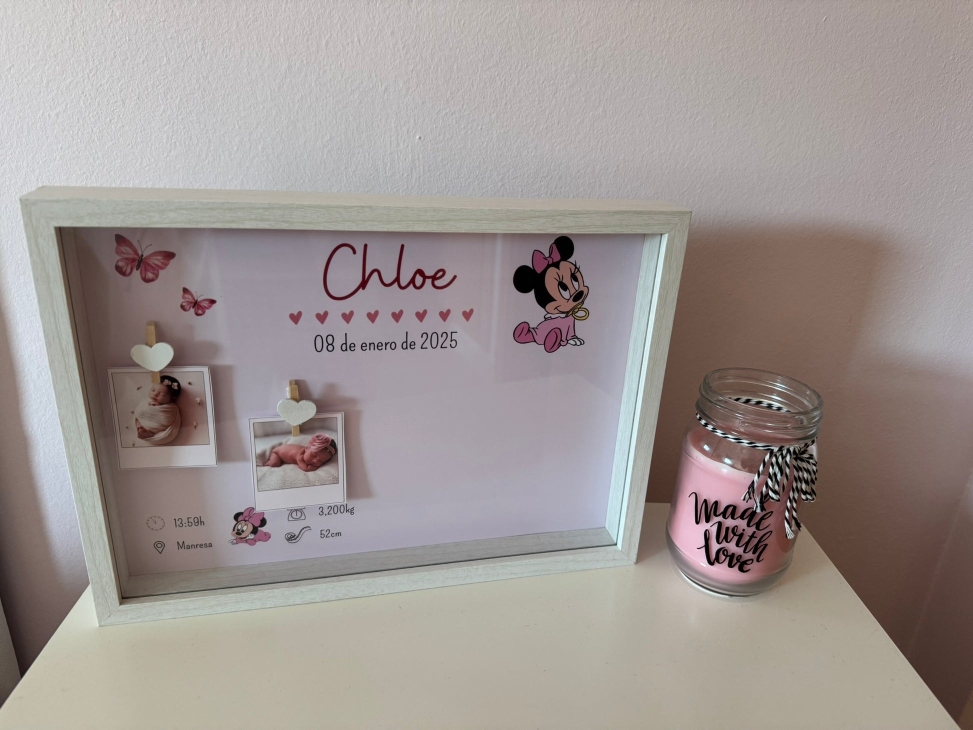 Guarda recuerdos nacimiento bebé recién nacido con diseño Minnie