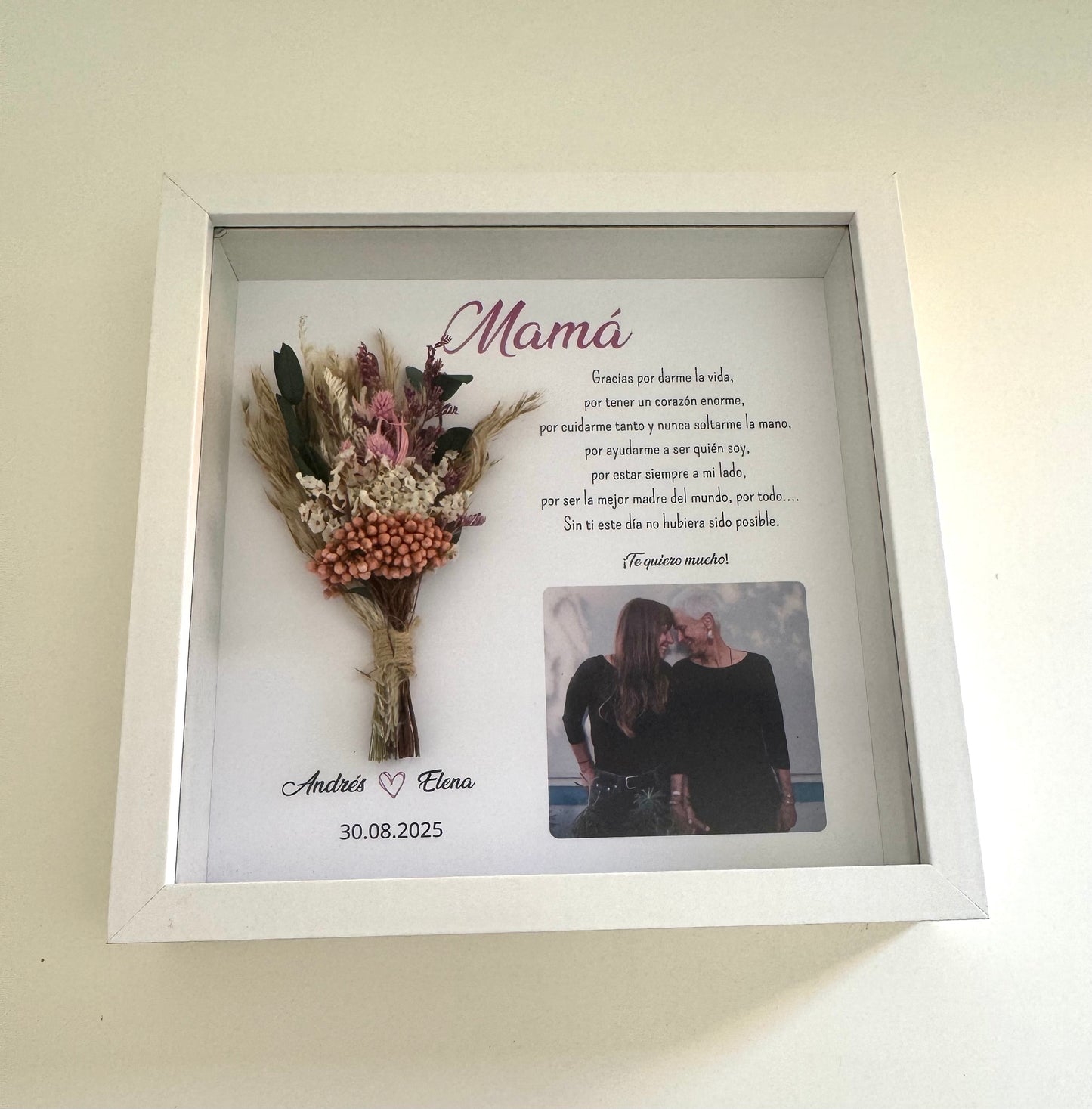 Cuadro ramillete flores preservadas boda mamá