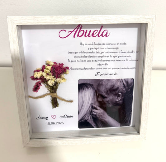 Cuadro abuela ramillete flores preservadas boda